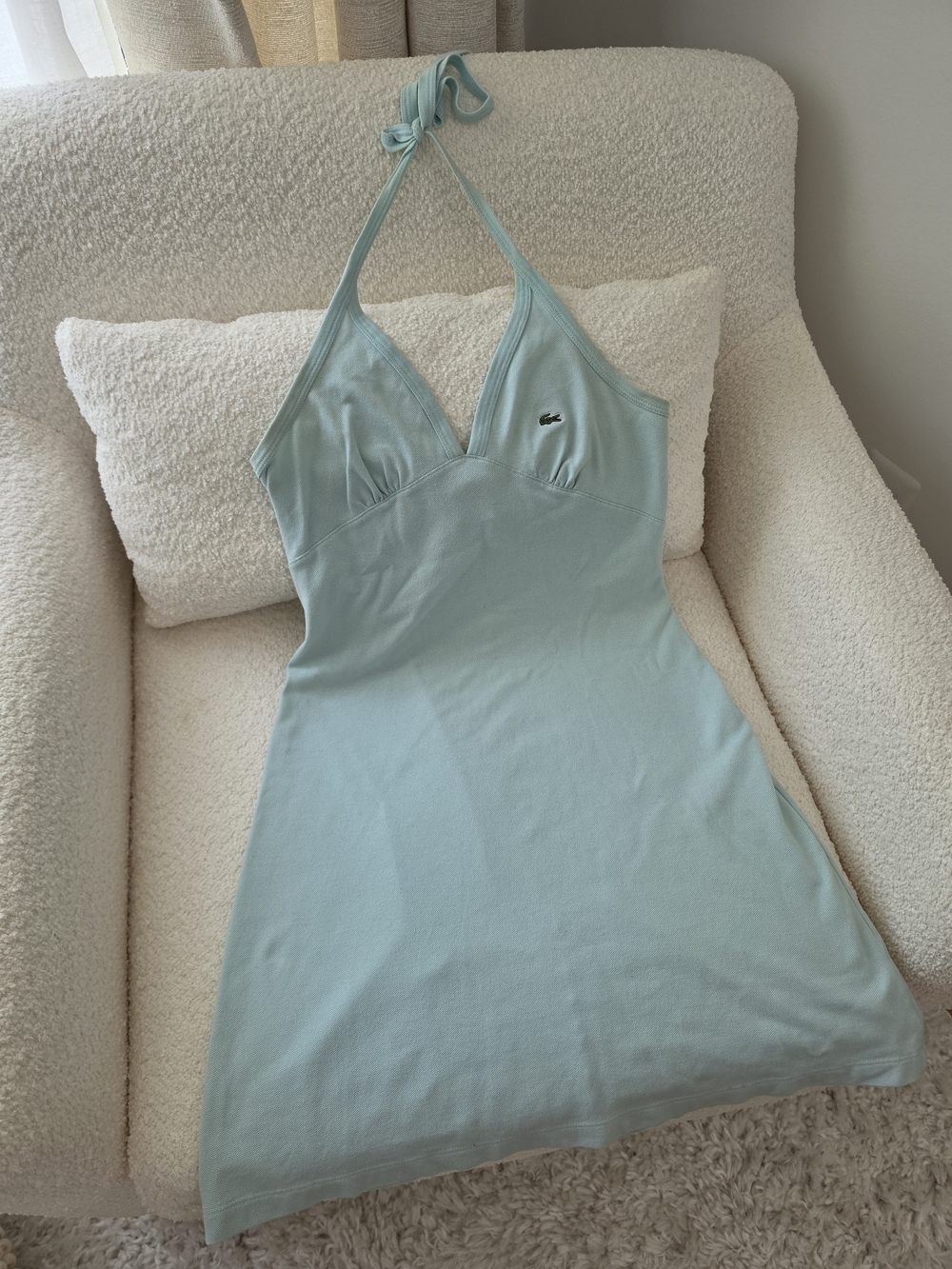 Lacoste Halter V Neck Mini Dress in Mint Green Small 36